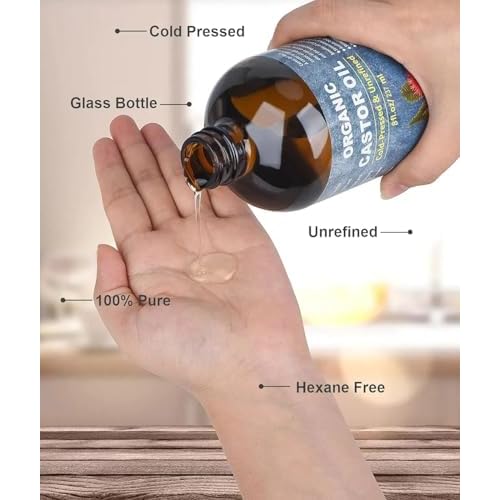 Organic Castor Oil for Face Roll On£¬Rollerball Deep Hydration for Skin Care and Hair, Castor Oil Organic Cold Pressed Unrefined Glass Bottle 8oz with 2 Roller