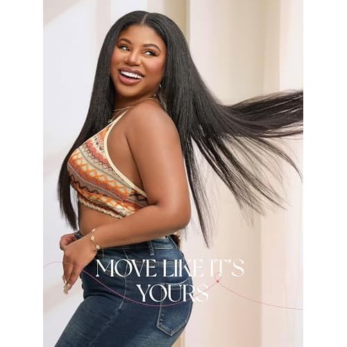 LUVME HAIR Half Wig Yaki Straight Flexi-Fit Invisi 3 in 1 Wigs Flip Drawstring Wig 200% Density Glueless Wigs 100% Human Hair Natural Black Ready to Go Headband Wig for Women 18 Inches