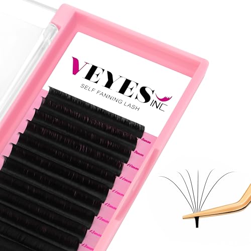 VEYES INC Easy Fan Volume Lash Extensions 03 05 07 J/B/L/C/CC/D/DD Curl 8-25mm Mixed & Single Length Tray, Matte Black Self Fanning Eyelashes, Professional Supplies for Lash Techs (0.05 J 8-16mm)