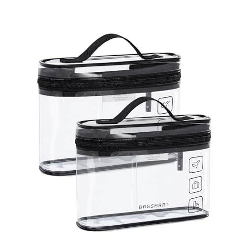 BAGSMART TSA Approved Toiletry Bag, 2 Pack Clear Makeup Cosmetic Bag Organizer, Quart Size Travel Bag for Toiletries, Carry-on Travel Accessories Essentials, Black-2pcs