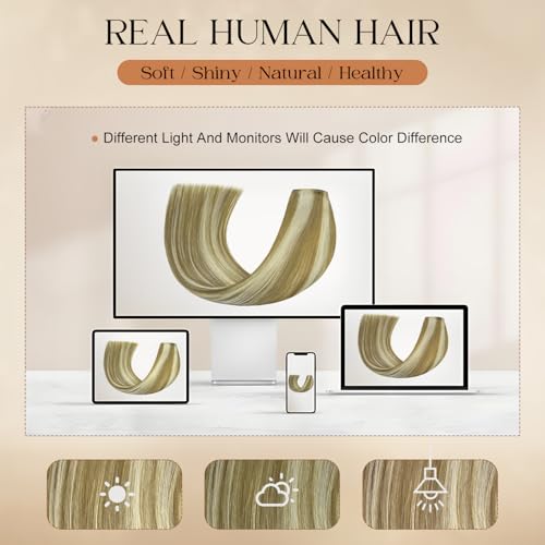 Clip in Hair Extensions Real Human Hair 24Inch 8pcs 120g Seamless Balayage Blonde Hair Extensions Clip Ins Double Weft Light Blonde Highlight Golden Blonde Invisible Straight Remy Human Hair for Women