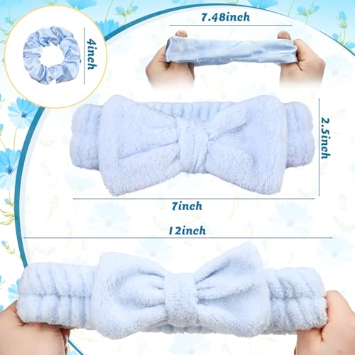 24 Pcs Bachelorette Party Favors Include 12 Bride Bridesmaid Spa Headband 12 Bridesmaid Gifts Scrunchies for Women Sleepover Spa Bachelorette Party Accessories Supplies(White,Blue)
