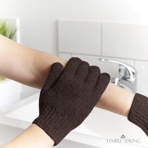 Temple Spring Exfoliating Glove, Rayon Bamboo Exfoliating Body Scrubber, Loofah Washcloth, Exfoliate Loofa Shower Scrubber, Body Exfoliator Scrub, Shower Loofah Bath Sponge - Coffee