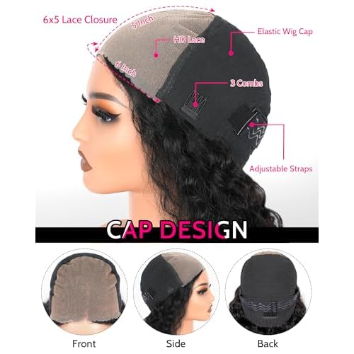 Deep Wave Lace Front Wigs Human Hair 200 Density 24 Inch Curly Human Hair Wig for Black Women 6x5 HD Lace Bye Bye Knots Glueless Frontal Wigs Pre Plucked