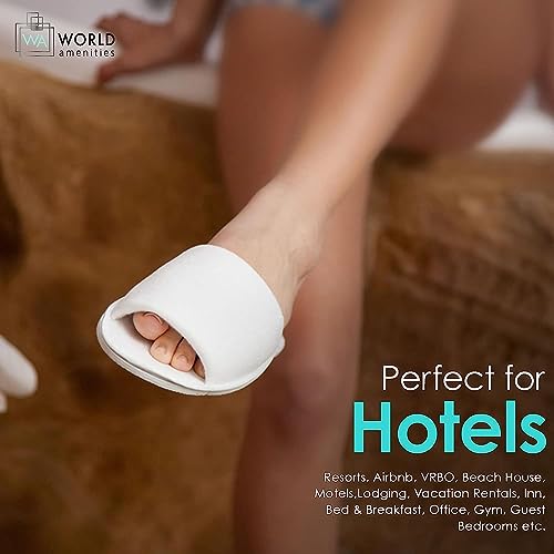 World Amenities | Premium Spa Slippers Bulk Unisex | Open Toe, Individually Wrapped | Hotel Slippers Travel Amenities Ultra Soft, Disposable Guest Slippers