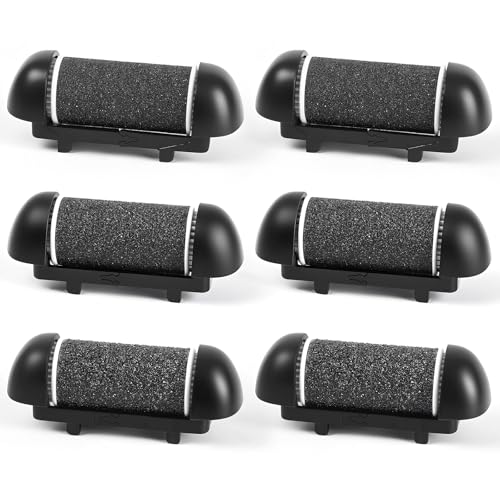 6pcs Replacement Roller Refill Heads for Electric Callus Remover,Feet Pedicure Kit Refill Rollers, 2 Extra Coarse, 2 Regular Coarse, 2 Fine Coarse Refill Rollers (Black)