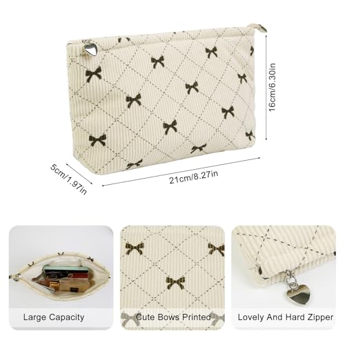 Bows Cosmetic Bags for Women, Cute Bow Makeup Bag Coquette Aesthetic Purse Travel Makeup Bag Small Cosmetic Bag for Purse