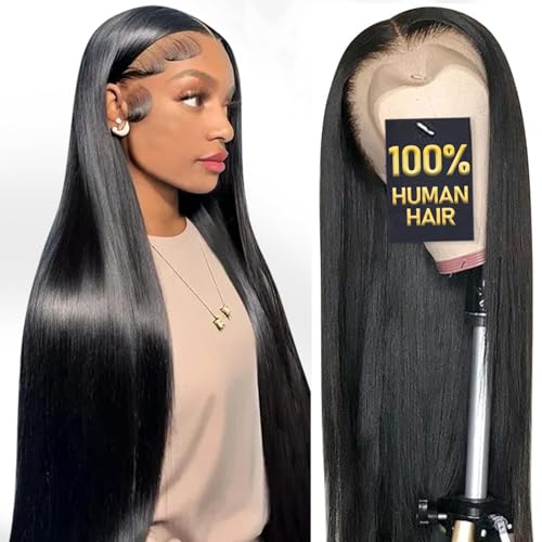 13x6 HD Lace Front Wigs, 100% Human Hair, [2-Year Life], 200% Density 30 Inch Straight Frontal Wigs Human Hair Pre Plucked for Black Women Free Part,[0.1mm Ultra-Thin Skinlike HD Lace]