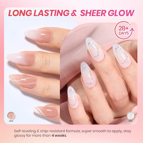 Beetles Jelly Gel Nail Polish Set - 6 Colors Neutral Sheer Milky White Nude Pink Gel Polish Kit Translucent Soak off UV French Nail Art Manicure Gift for Women Girls