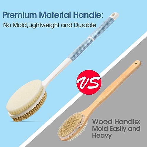 Back Scrubber Anti Slip for Shower,Shower Brush Long Handle with Stiff and Soft Bristles,Body Exfoliator for Bath or Dry Brush(Blue)