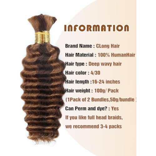 4/30 Bronze Gold Human Braiding Hair Deep Wave Bulk£¬Highlight No Weft Curly Braiding Hair Extensions for Boho Braids Wet and Wavy Braiding Human Hair Bundles(18inch,4/30,100g)
