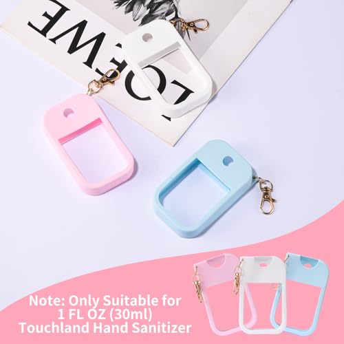 3pcs Silicone Case Compatible With Touchland Hand Sanitizer Spray, Protective Case With Keychain For Spray 1 Fl Oz, Travel Size, Compatible With Power Mist & Glow Mist, (Pink, Blue, White)