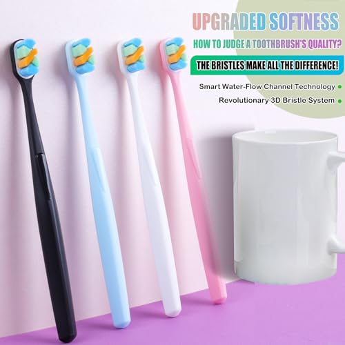 6-Pack Extra Soft Toothbrushes for Sensitive Teeth & Receding Gums - Dentist-Designed Tapered Bristles for Gentle Plaque Removal - Individually Wrapped Toothbrushes