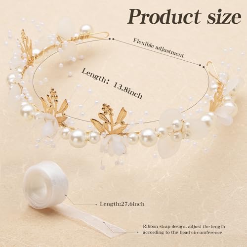 Flower Girl Headpiece, Bridal Headband,Flower Girl Hair Accessories, Princess Crystal Pearl Hair Accessories, Suitable for Teenage Girls and Women £¨White£©