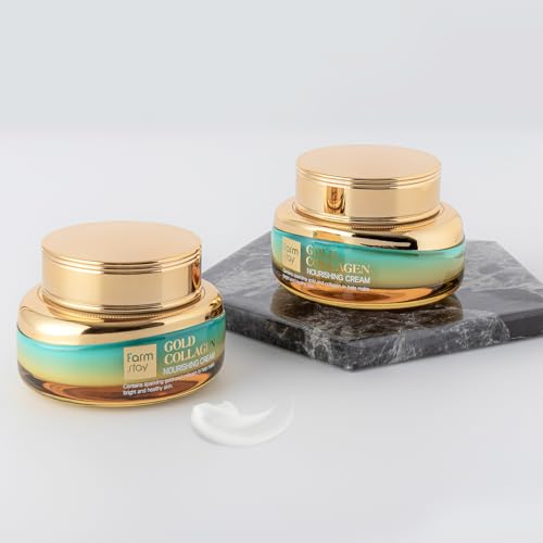 FARMSTAY Gold Collagen Nourishing Cream - Collagen Cream for Vibrant Skin - Face Moisturizer for Skin Elasticity - Strengthens Skin Barrier - 1.85 oz