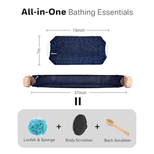 Yiclick Exfoliating Washcloth Towel with Handle, Back Scrubber for Shower, Exfoliating Body Scrubber Exfoliator, Japanese Wash Cloth for Body Scrub, Bath Sponge Loofah Luffa Washer Exfoliator