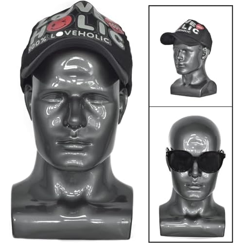 PVC Mannequin Head Black Male Manikin Dummy Stand Model Display Hat Scarf Wigs Hair Glasses Hat Beauty Styling Tool (grey)