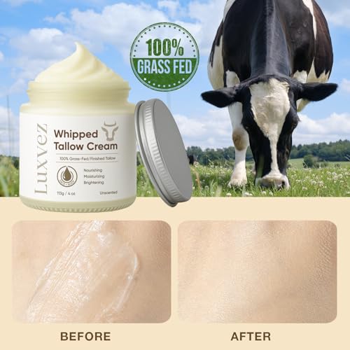Beef Tallow for Skin: Whipped Tallow Face Moisturizer - 8H Hydration & Nourishment for All Skin Types - Beef Tallow Face Moisturizer 4 Oz