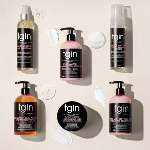 tgin Rose Water Curl Refresher and Rose Water Hydrating Styling Lotion Duo - Natural Hair - Braids - Loc Spray - Curly, Wavy, Kinky, Protective Styles - 8 Oz each