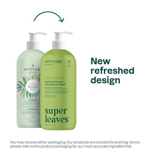 ATTITUDE Nourishing Hair Shampoo, EWG Verified, For Dry and Damaged Hair, Naturally Derived Ingredients, Vegan and Plant Based, Grapeseed Oil and Olive Leaves, 32 Fl Oz (Pack of 6)