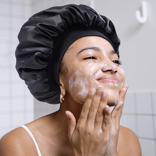 MoHern Bonnets for Men, Double Layer Satin Hair Bonnet for Sleeping, Reversible Night Cap, Black Bonnet for Curly Hair, Satin Bonnet for Black Men and Women