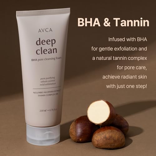 AVCA BHA Pore Cleansing Foam - Korean Facial Cleanser, Face Wash, Daily Dead Skin Care for All Skin type Facial Wash, Face Cleanser with BHA, Korea Skincare (200ml/6.76 fl.oz)