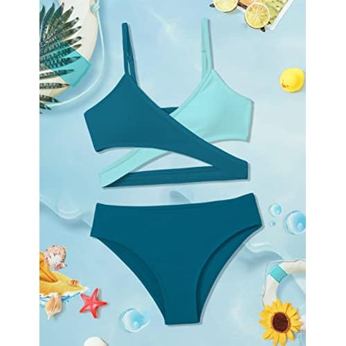 Girls Swimsuits Bikini Set,Two Piece Swimsuit Criss Cross Bathing Suit Girls' Swimwear