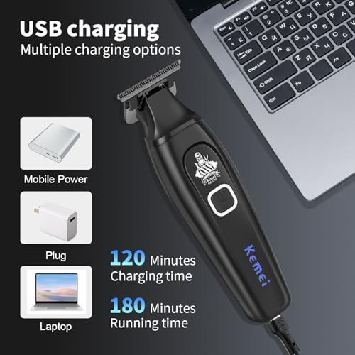 KEMEI Professional Hair Clipper & Cordless Barber Trimmer for Men, Clippers for Hair Cutting, Rechargeable T-Shaped Beard Trimmer, USB Charging, Gifts for Men