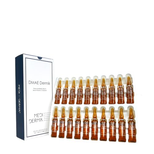 MEDIDERMIK FIRMING DMAE. DMAE Dermik helps improve the appearance of photo aged skin especially when flaccidity is present. 20 ampoules x 5 ml / 20 ampoules x 0,17 fl. oz