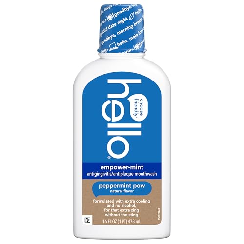 hello Empower-Mint Fluoride Free and Alcohol Free Mouthwash, Peppermint Pow, 16 Fl Oz Bottle