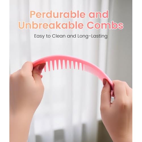 6PCS Professional Hair Comb Set for Women & Men Rat Tail, Wide & Fine Tooth Combs for Curly Hair, Braiding, Barber Styling, Cutting & Parting (Pink)
