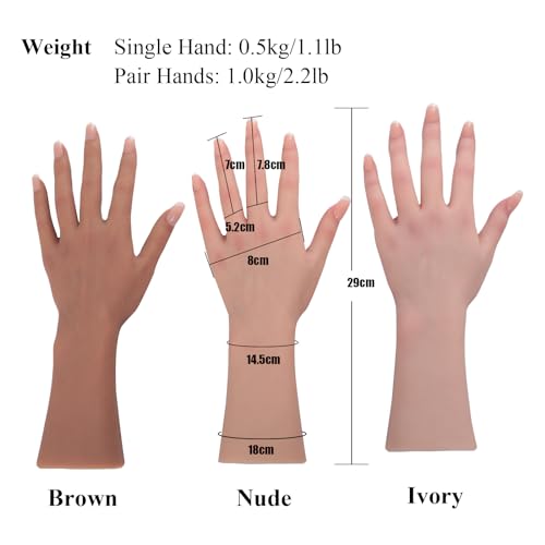Silicone Realistic Female Hand Acrylic Nails Pratice Training For Nail Art Showing Jewelry Life Size Female Model Flexible Bendable (Pair Hand-With Skeleton, Ivory)