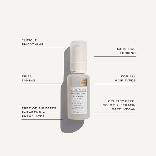Kristin Ess Styling Bundle, Hydrating Salon Leave In Conditioner Spray for Strength + Shine - Lightweight Anti Frizz Detangler for Women + Weightless Shine Working Hair Serum for Dry Damaged Hair
