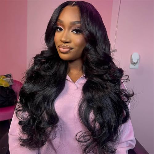 34 Inch 5x5 Lace Closure Wig Human Hair 220% Density Body Wave 5x5 HD Lace Closure Wigs Pre Plucked Lace Closure Wig for Women True to Length Natural Black Color for Any Occasions