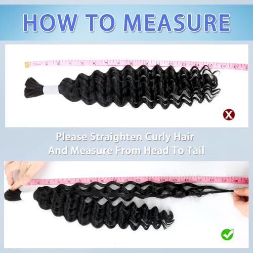 Human Braiding Hair for Boho Braids 100g 26 Inch Deep Wave Bulk Human Hair 100% Unprocessed 12A Brazilian Virgin Boho Hair for Braiding Knotless 2 Bundles/Pack Natural Color