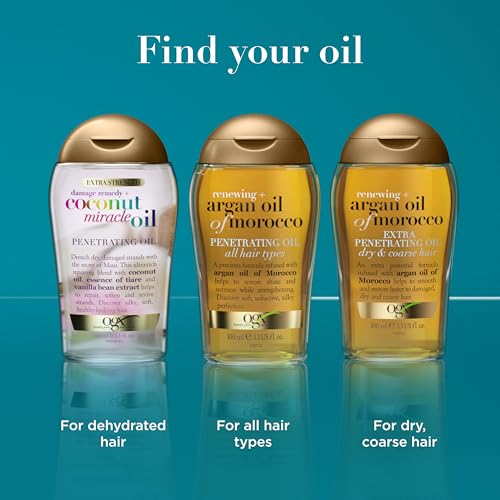 OGX Extra Strength Damage Remedy + Coconut Miracle Oil Penetrating Hair Oil Treatment, Extra Hydrating Anti-Frizz Oil for Coarse, Dry Hair, Paraben-Free, Sulfated-Surfactants Free, 3.3 Fl Oz
