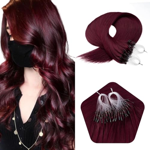 20 Inch Microlink Hair Extensions Micro Bead Extensions Hair Real Human Hair #99J Micro Ring Hair Extensions Red Wine Virgin Remy Micro Link Hair 1g/s 50g