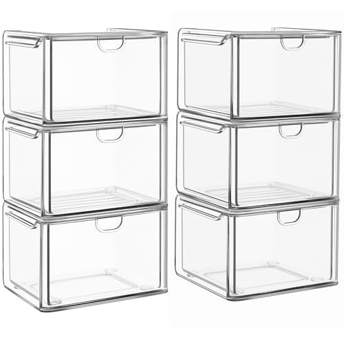 Stackable Stroage Drawers, Acrylic Makeup Organizer, Plastic Storage Bins For Vanity, Undersink, Kitchen Cabinets, Pantry, Home Organization ? Clear
