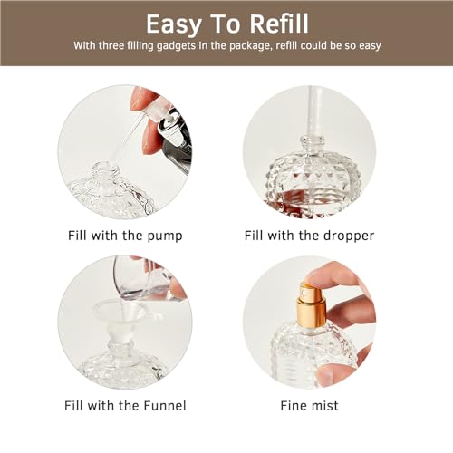 2 Pack 50ml Refillable Spray Perfume Bottles, Empty Clear Perfume Atomizer, Portable Perfume Mist Spray Bottle Travel Perfume Dispenser (50ML, Gold & Silver)