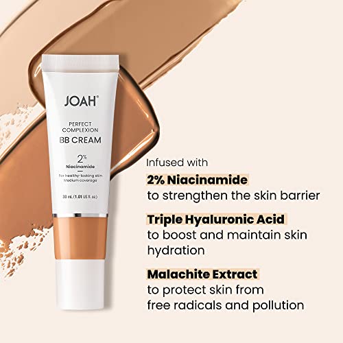 JOAH Beauty Perfect Complexion BB Cream with Hyaluronic Acid and Niaciminade, Korean Makeup with Medium Buildable Coverage, Evens Skin Tone, Lightweight, Semi Matte Finish, Fair with Cool Undertones