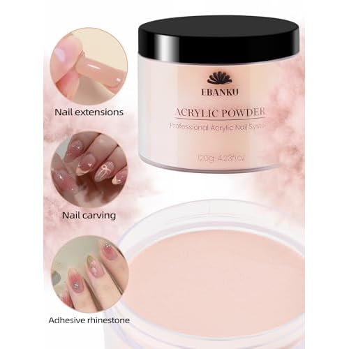 EBANKU Nude Colors Acrylic Powder for Nails, 120g/4.23oz Acrylic Powder Large Capacity Professional Acrylic Nail Powder for Nail Acrylic Extension, Nail Carving, Long-Lasting, No Nail Lamp Needed