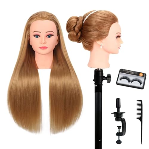 Mannequin Head with Hair for Braiding, Cosmetology Training, Hairstyling Practice - Realistic Doll Head for Beginners & Professionals