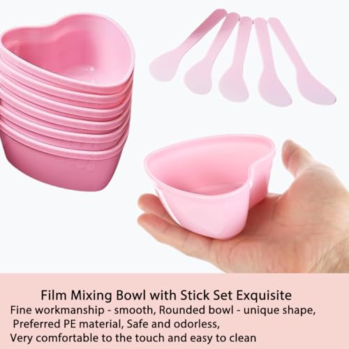 5 Pairs Pink Heart-shaped Plastic Facial Mask Mixing Bowls Set with Spatulas - DIY Skincare Mixing Tool Kit, Mud Masks, Home Salon, and Beauty Salon Use, Face Mask Applicator Tool(5Pcs)