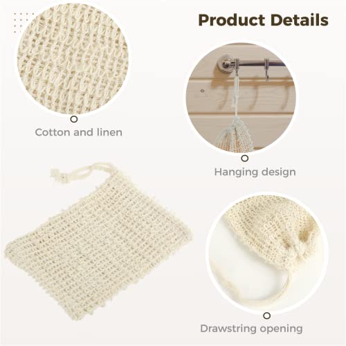 100 Pcs Sisal Soap Saver Bag with Drawstring, Plastic-Free Soap Saver Bags Reusable& Natural Bubble Exfoliating Pouch for Bath & Shower, Zero Waste Mesh Bag for Foaming & Drying Soaps