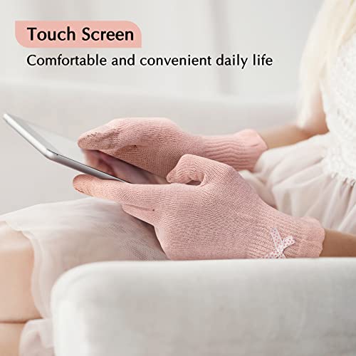 Evridwear Cotton Moisturizing Gloves Overnight Touchscreen for Dry Hands SPA Eczema Hand Care, Day and Night Moisturizing Sleeping Gloves (2 Pair S/M, Feather Weight Pink Color)