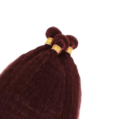 Wine Red Bundles Human Hair Yaki Straight Bundles 12 14 16 Inch #99J Burgundy Kinky Straight Bundle Unprocessed Brazilian Virgin Weave Hair 3 Bundle 50 Gram Per Bundle