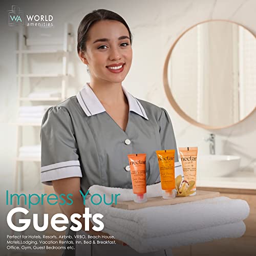 World Amenities Nectar Bulk Shampoo | 300 Count, 1 oz | Sweet Orange Blossom, Mini Travel Size Toiletries (100% Recyclable Tube with Flip Top Cap), Airbnb Rentals, Suitable for All Hair Types