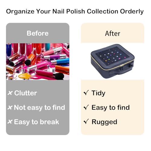 Small Clear Nail Polish Organizer Storage Box Hold 42 Bottles (15 ml/0.51 floz) PU Leather Portable Cosmetic Bag with Removable Partition