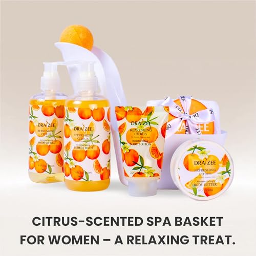 Luxury Spa Gifts for Women ? 8 Pc Citrus Scented Bath and Body Set with Bubble Bath, Lotion & More ? Luxury Self Care Kit for Wife, Mom, Girlfriend, Birthday Gifts for Women by Draizee
