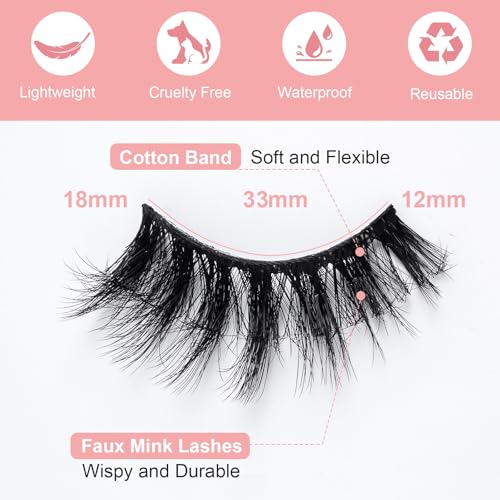 Cat Eye Lashes Wispy Fluffy, 8D Faux Mink 12-18MM (7 Pairs) - Dramatic Volume, Waterproof Lightweight, Daily & Party Wear, Reusable